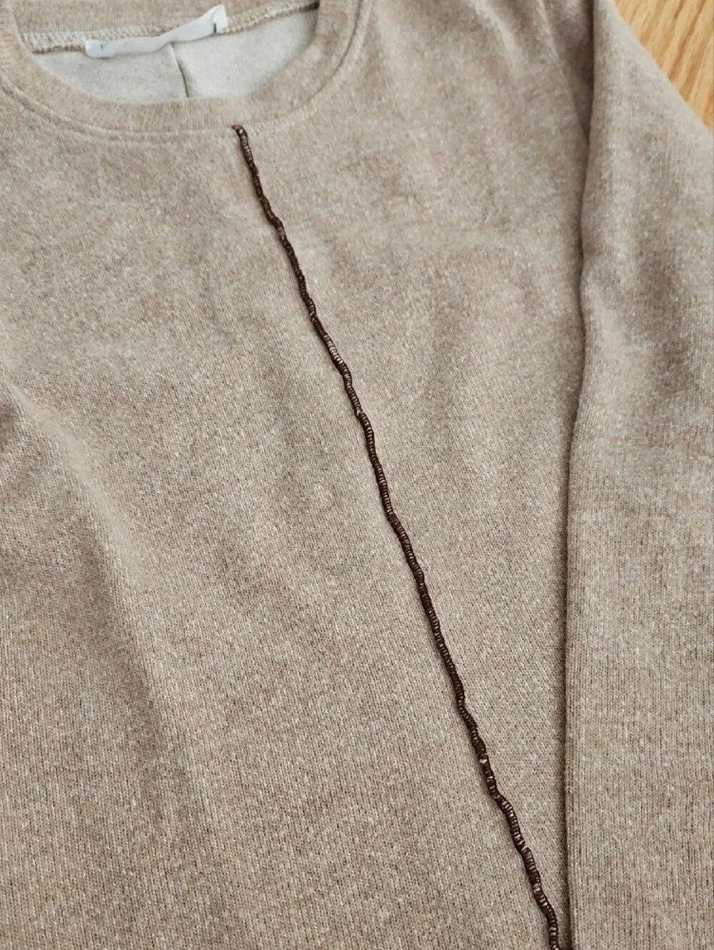Zara Neutral Tan Long Sleeve Knit Dress with Contrast Stitching